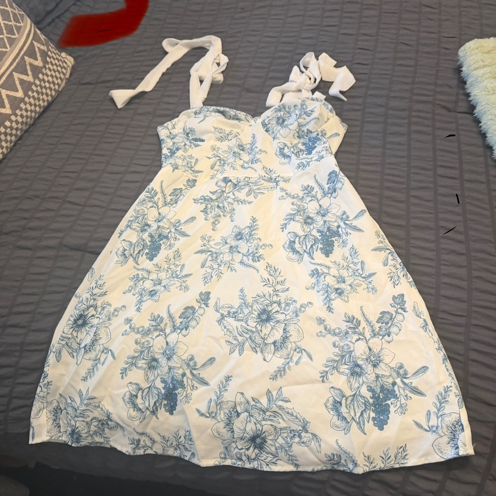Girls White and Light Blue Floral Sundress - Brand Not Specified